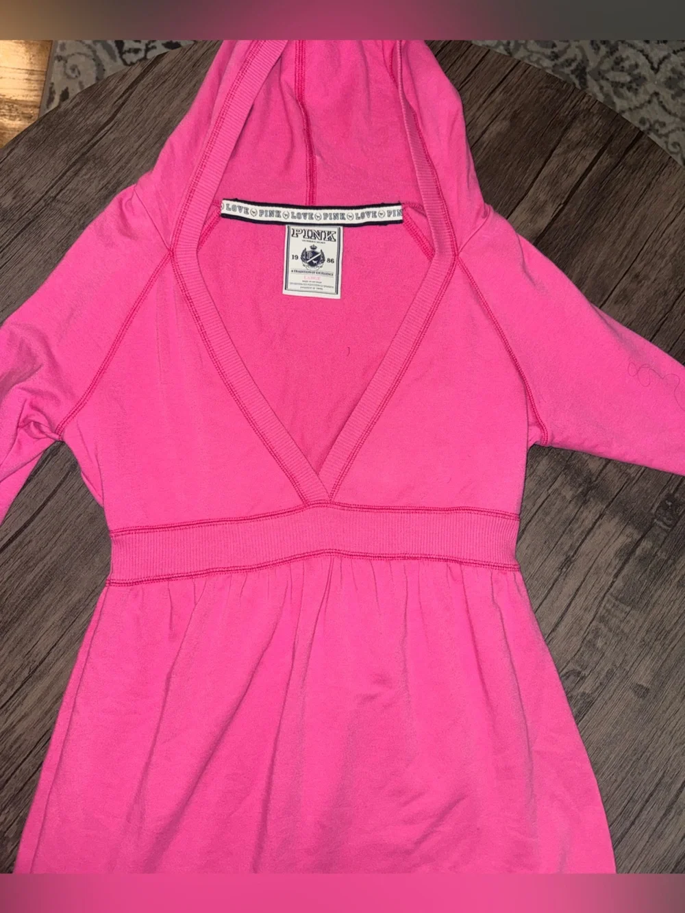 PINK Victoria's Secret Vintage Hot Pink Hooded Ruffle Dress size large - Picture 2 of 8